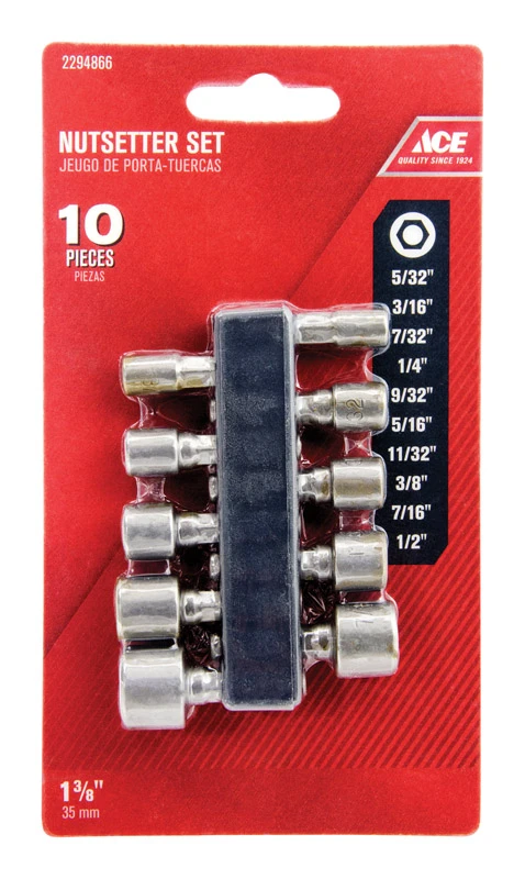 Hex Nut Driver Set S2 Tool Steel 10 Piece 1/4 Inch Quick-change Hex Shank