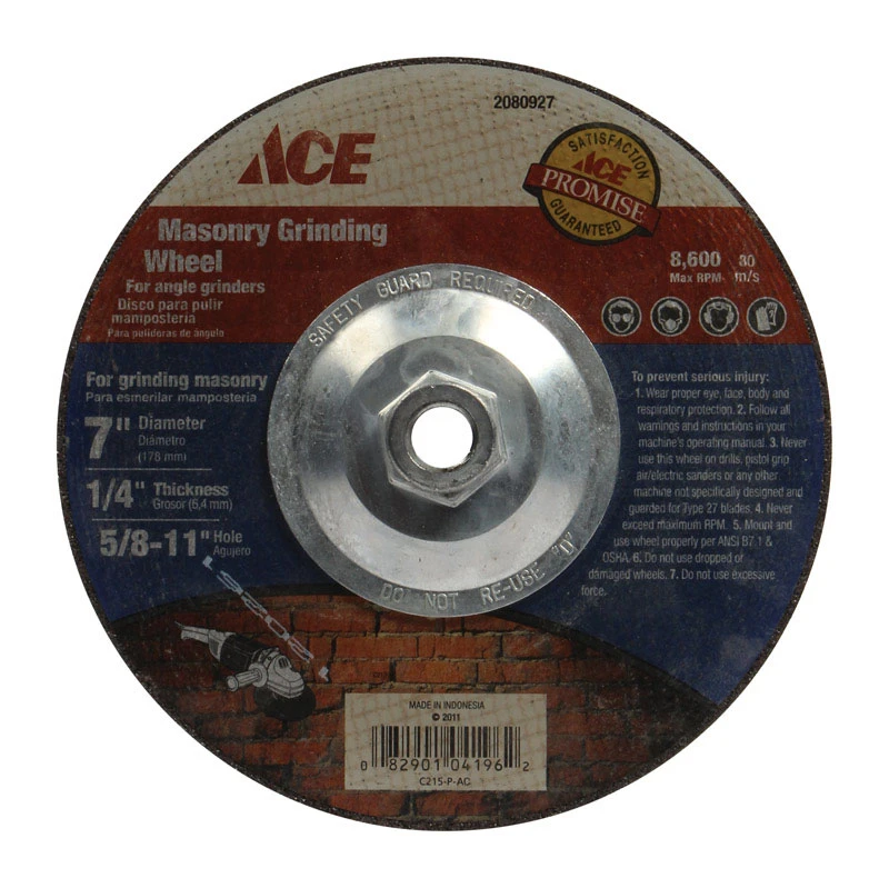 7 In. Diameter X 1/4 In. Thick Aluminum Oxide Masonry Grinding Wheel 8600 Rpm