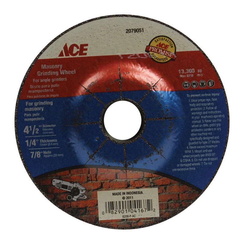 4-1/2 In. Aluminum Oxide Masonry Grinding Wheel, 1/4 In. Thick, 7/8 In. Arbor