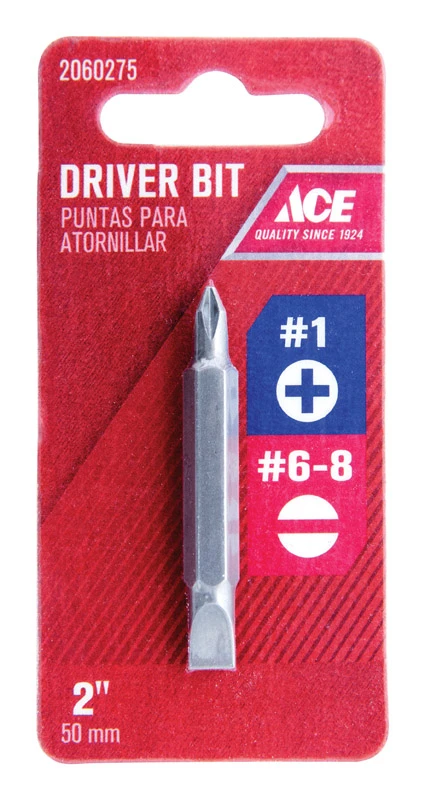 Double-ended Screwdriver Bit S2 Tool Steel Phillips #1 & Slotted #6-8, 2 In.