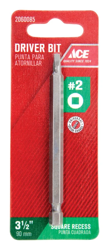 Square Recess #2 X 3-1/2 In. Screwdriver Bit S2 Tool Steel Quick-change Hex Shank
