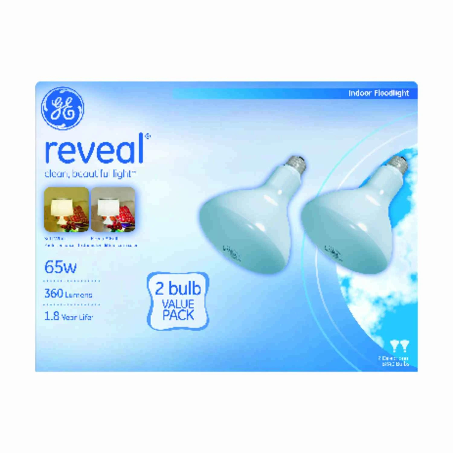 GE Reveal 65 watts BR40 Incandescent Bulb 360 lumens Soft White Floodlight 2 pk