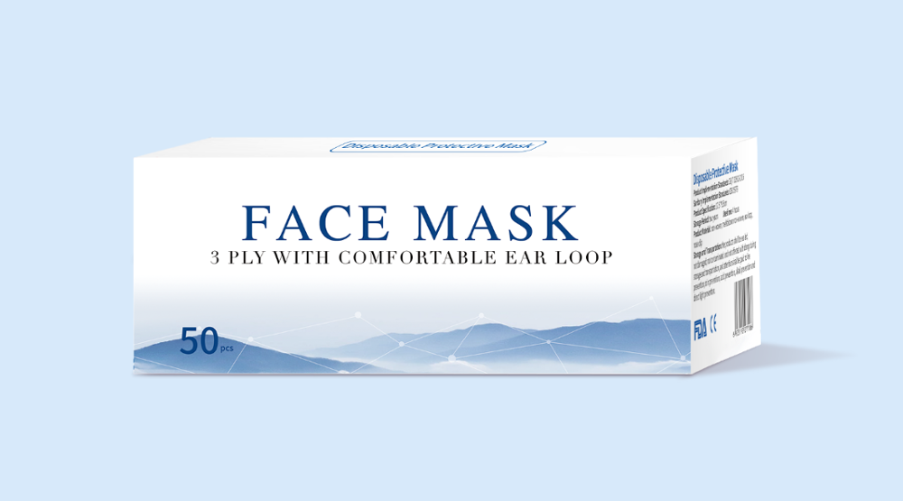 3-ply Face Mask Wgbz01-50, 50 Masks Per Box, Comfortable Ear Loop Design