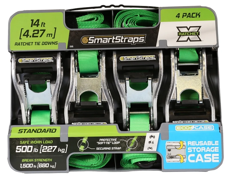 4-pack 1-in X 14-ft Ratchet Tie Down, 500 Lb Capacity, Model 345