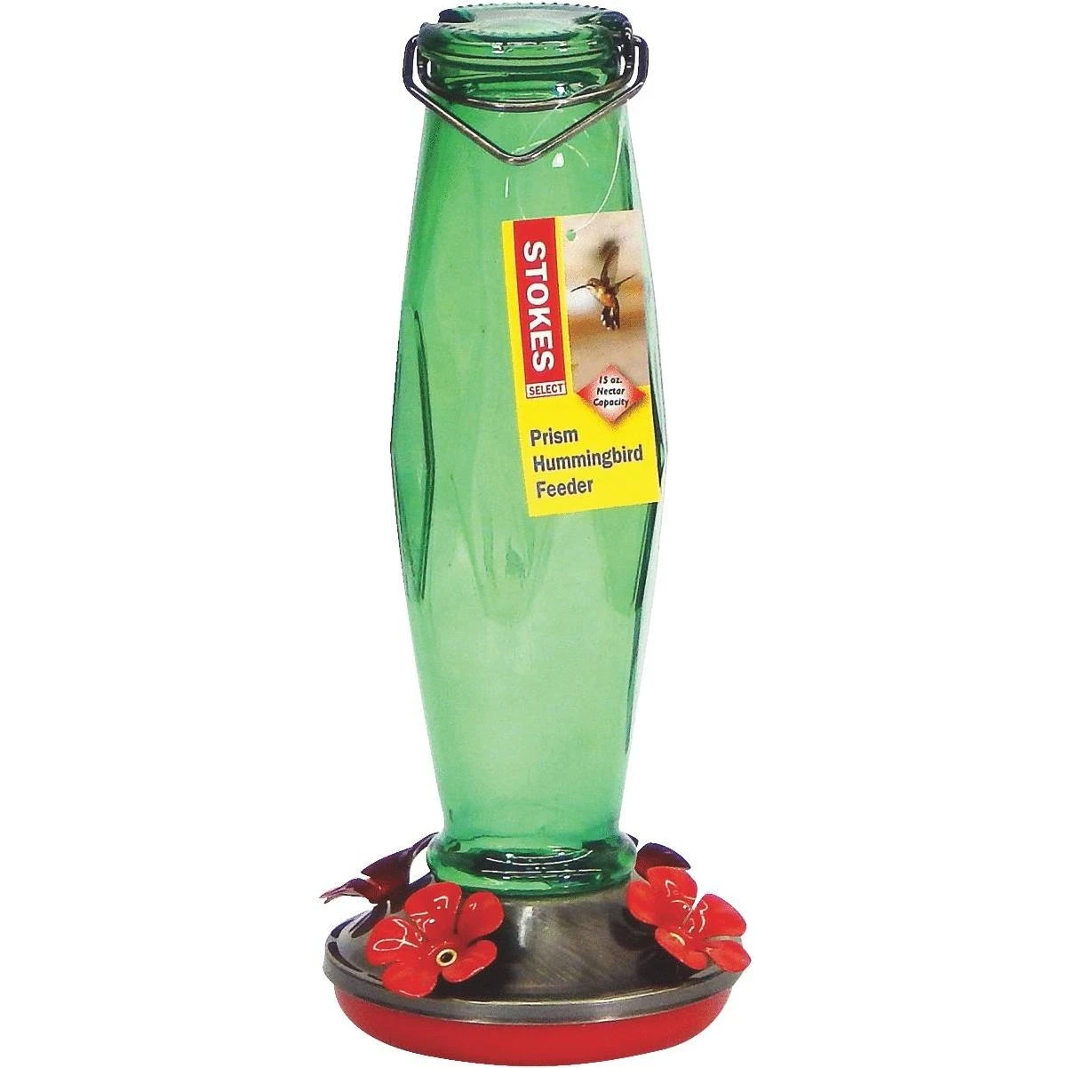 Emerald Prism 15 Oz. Glass Hummingbird Feeder With 4 Feeding Stations