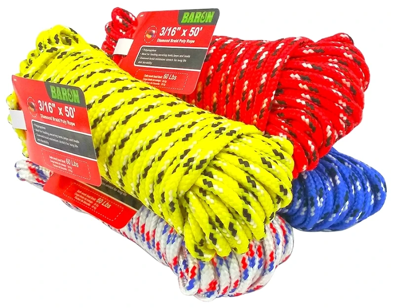 Diamond Braided Polypropylene Rope 3/16 Inch Diameter 50 Feet Long
