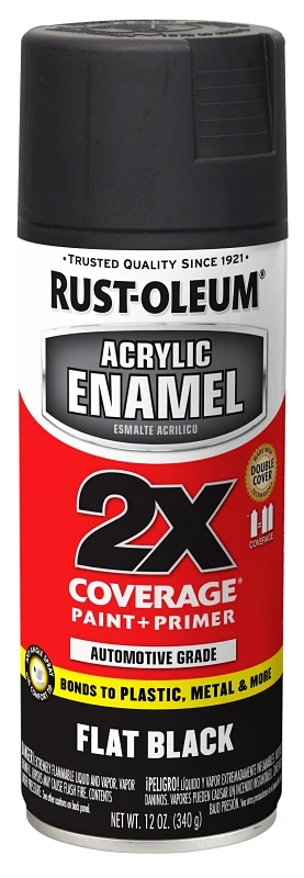 Acrylic Enamel Flat Black Paint + Primer, 12 Ounce Spray Can