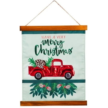 Evergreen 16 In. X 20 In. Red Truck Wood And Fabric Wall Hanging