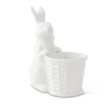 6 Inch White Ceramic Bunny Holding Basket By K&k Interiors