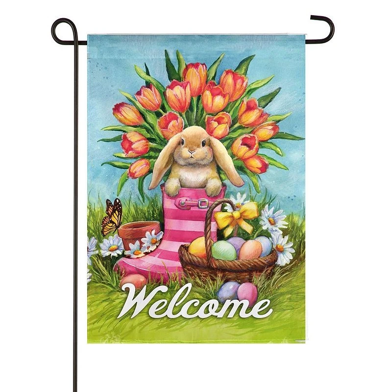 Evergreen Suede Double Sided Bunny Boot Garden Flag - 12.5 X 18 Inches