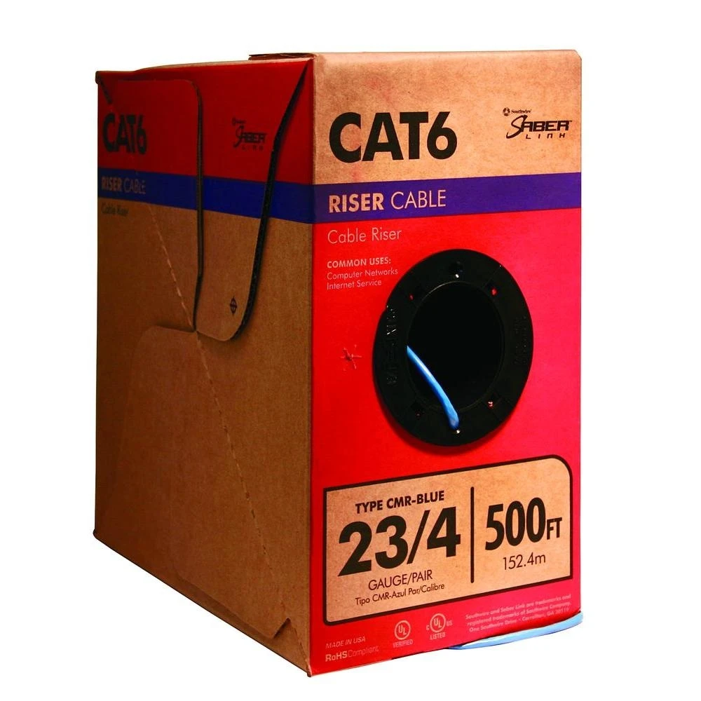 500-ft 23 Awg/4 Cat 6 Riser Blue Data Cable Pull Box
