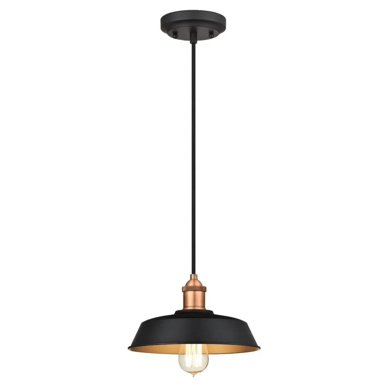 1-light Vintage Industrial Matte Black And Washed Copper Pendant Light Fixture