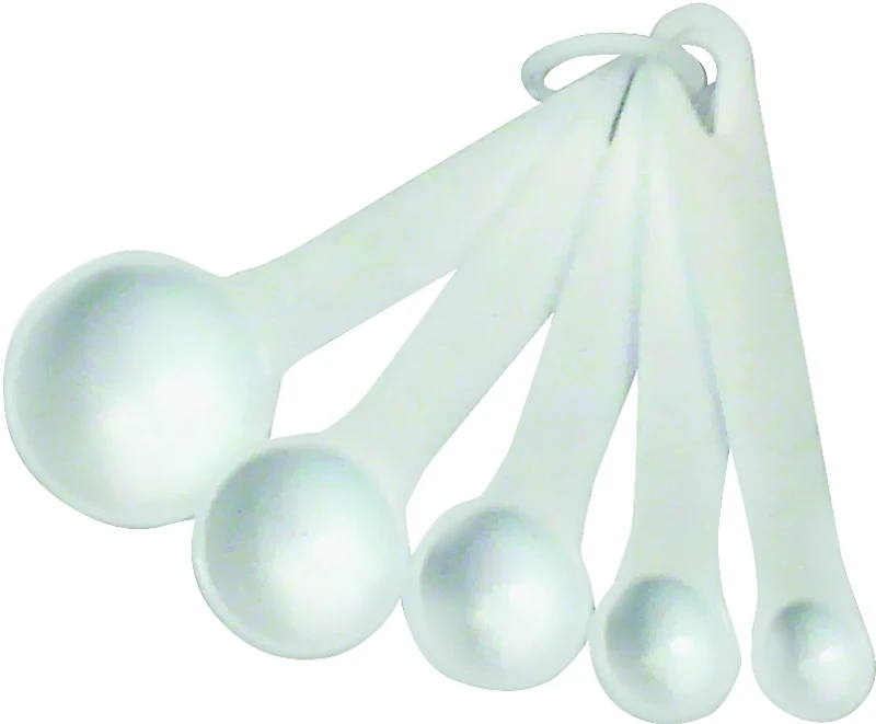 6 Piece Plastic White Measuring Spoon Set With Metric Measurements
