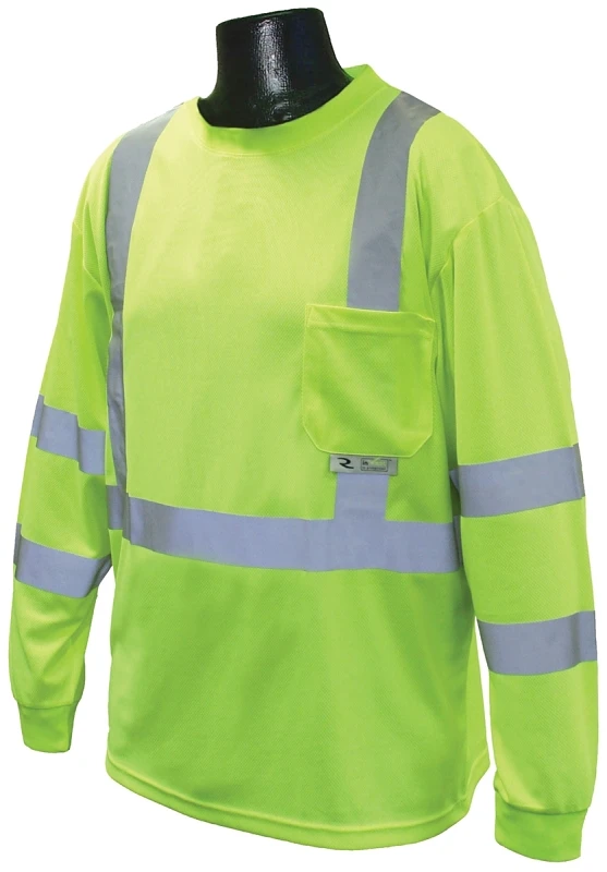 Class 3 Long Sleeve Green Safety T-shirt For Men, Size Medium