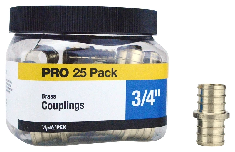 3/4 In. Brass Pex Coupling Jar (25 Pk), Barb Connection, 200 Psi