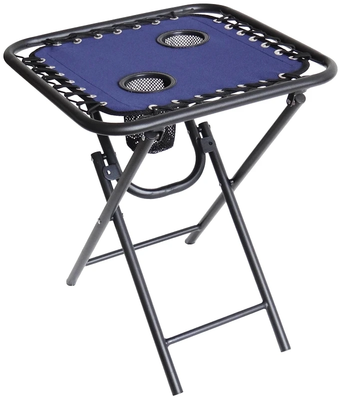 Folding Stretch Table 18 Inch Navy Blue Fabric With Black Steel Frame