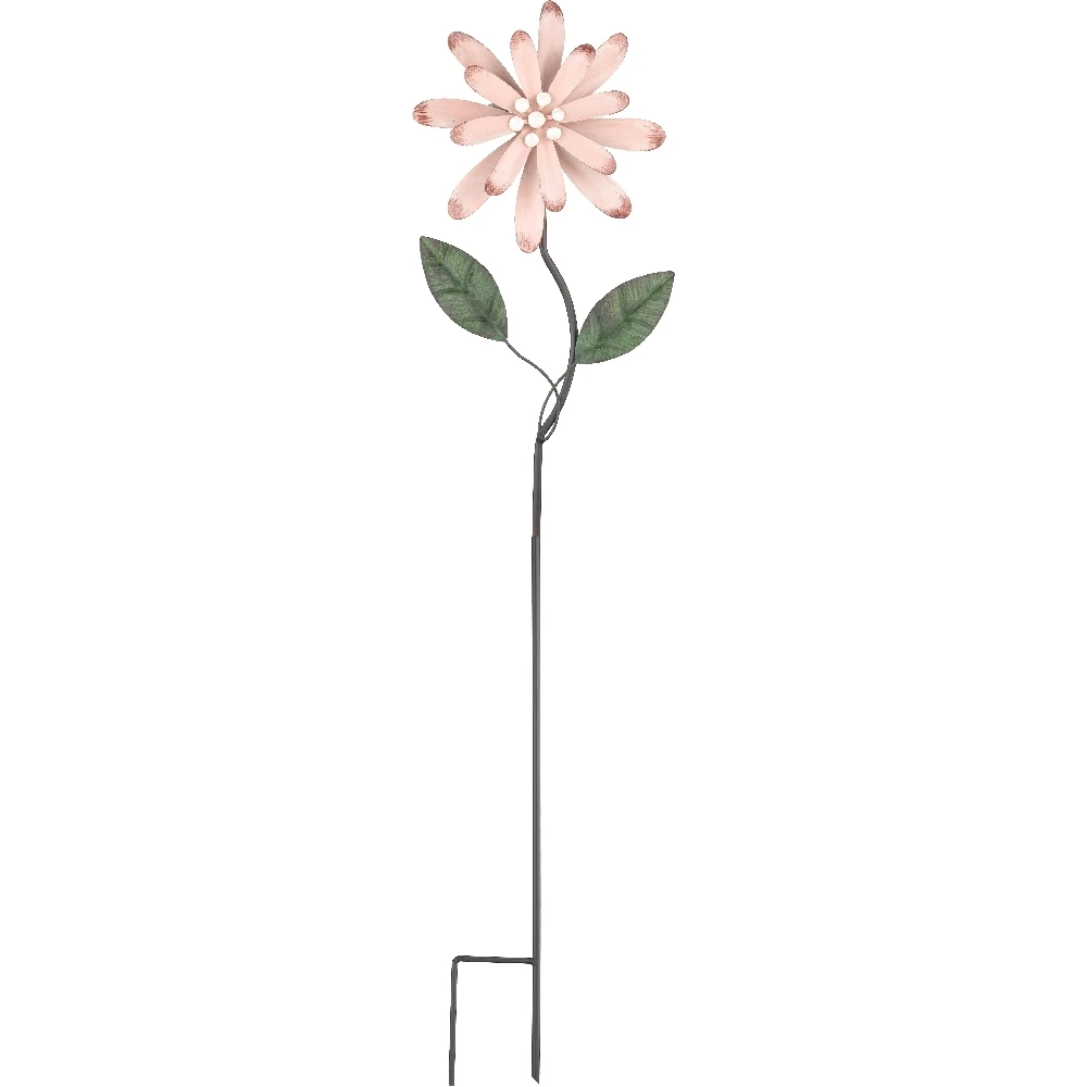 Flower Wind Spinner Garden Stake 43" Pink Metal Decorative Yard Art