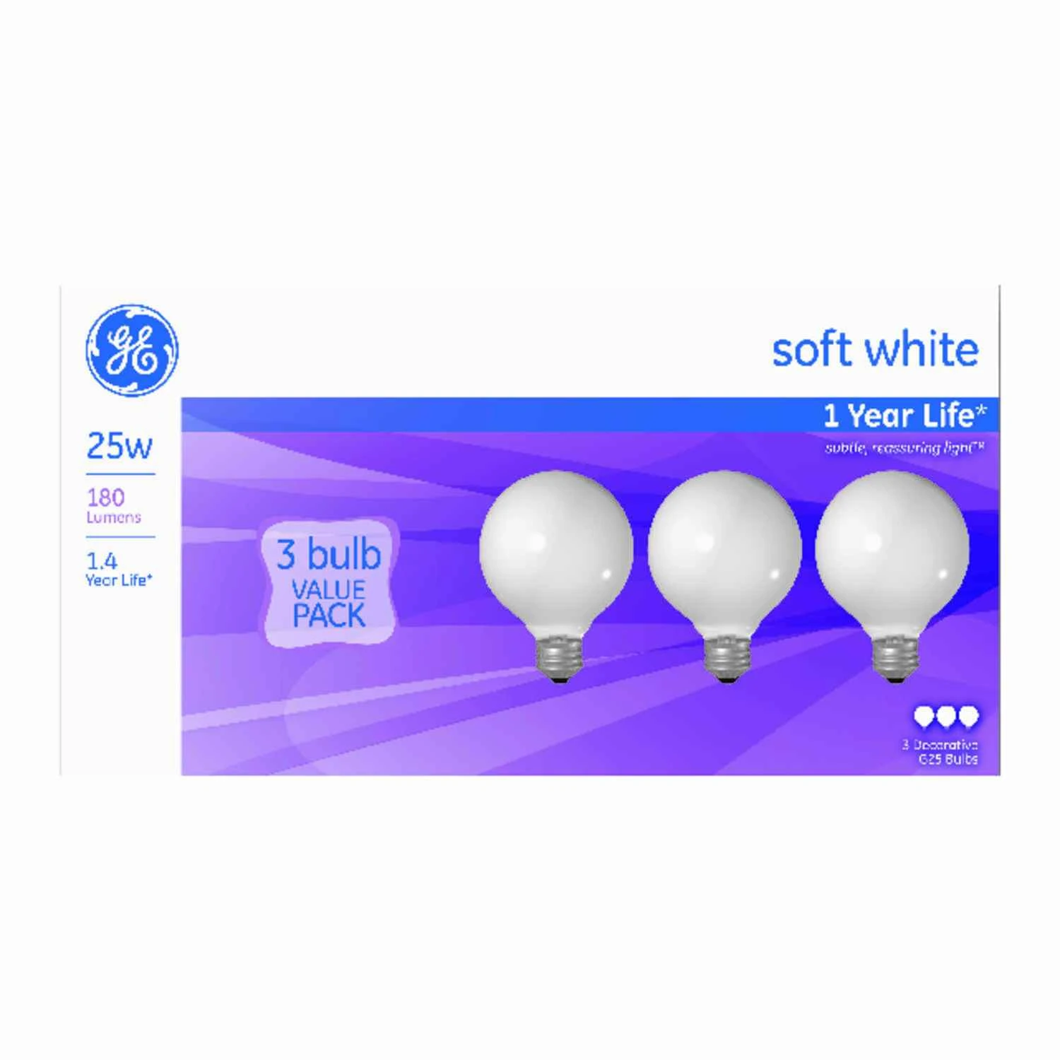 Ge 25w G25 Incandescent Bulb 180 Lumens Soft White Globe E26 Medium Base 3 Pk
