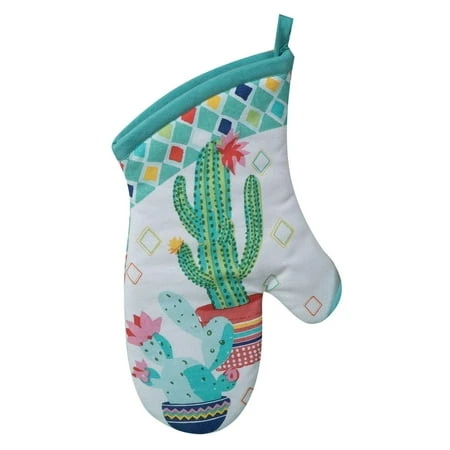Cactus Garden Southwest Flair Kitchen Oven Mitt - One Size - Blue, White, Pink, Green