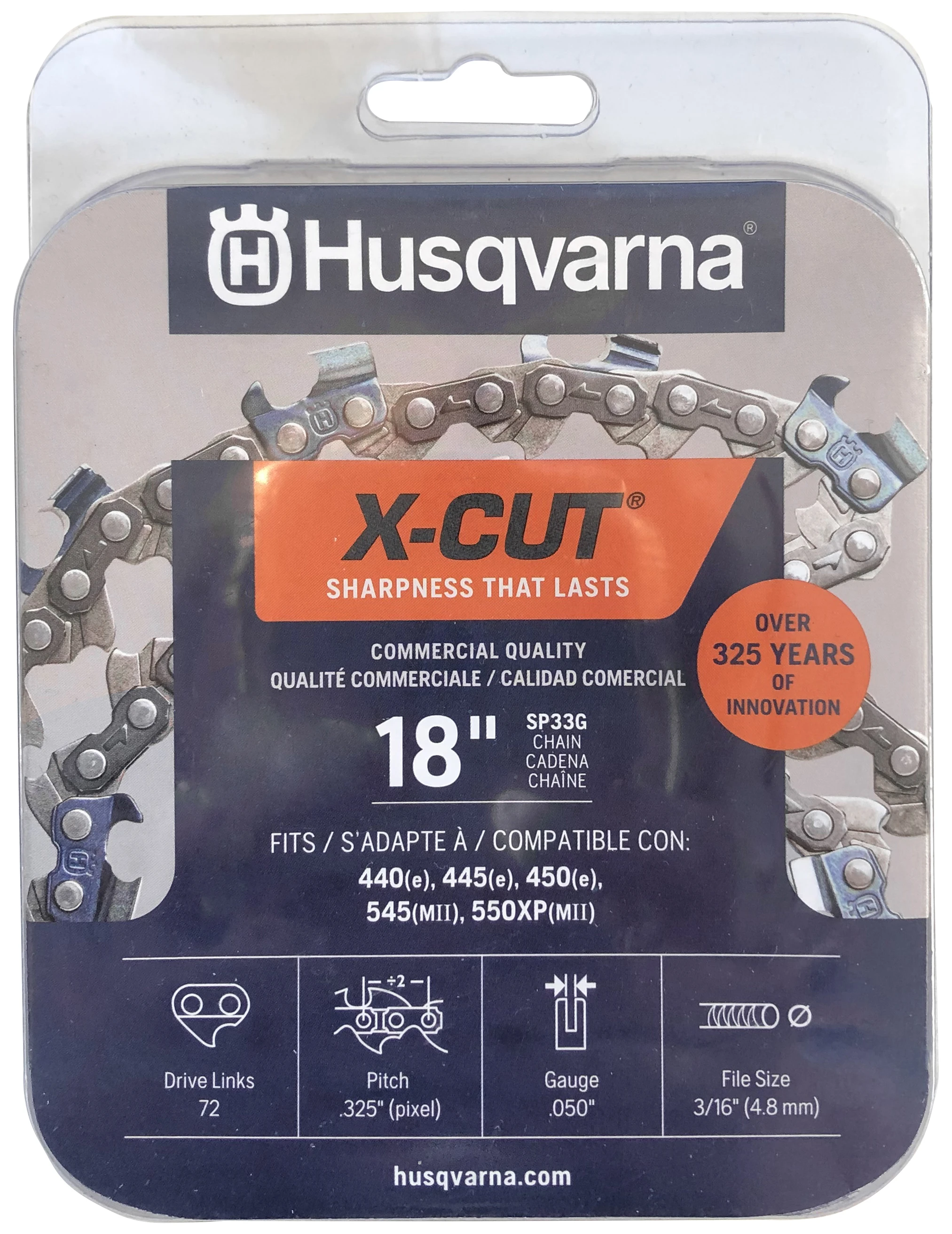X-cut Sp33g Chainsaw Chain, 18 In., .325 Pitch, .050 Gauge, Semi-chisel