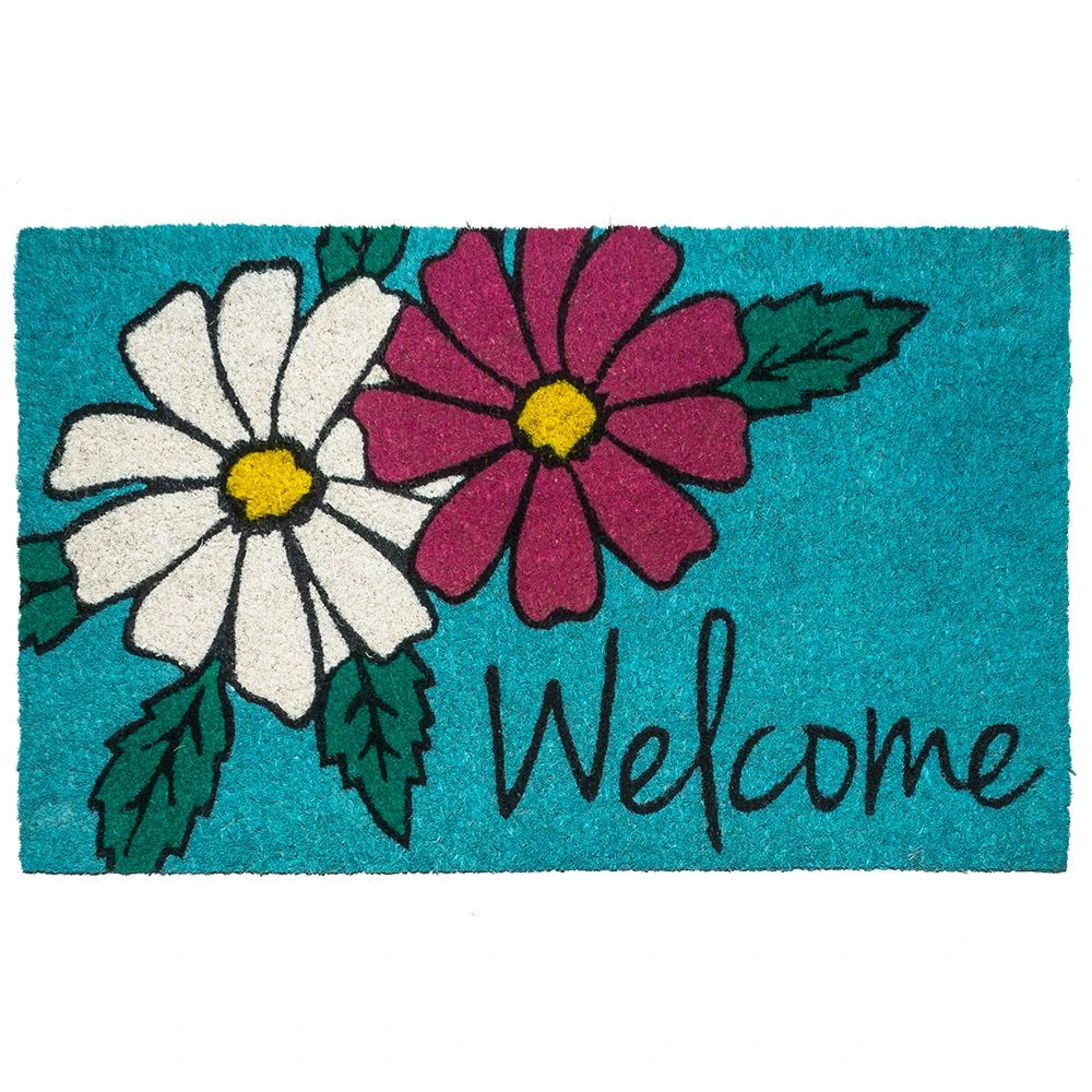 Entryways Non-Slip Coir Door Mat, 28" L x 17" H, Floral Welcome 