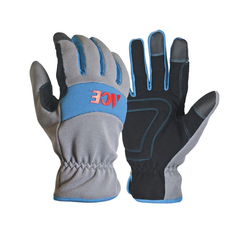 L Synthetic Leather Cold Weather Blue/gray Gloves With Thinsulate Lining