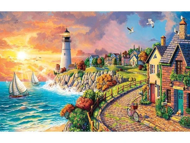 Lighthouse By The Sea 550 Piece Jigsaw Puzzle By Sunsout Inc