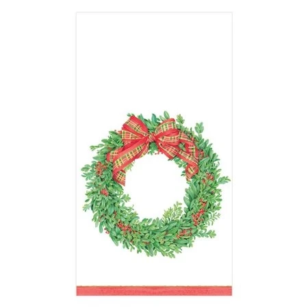 Paper Guest Towel Napkins Boxwood & Berries Wreath Design 15 Count
