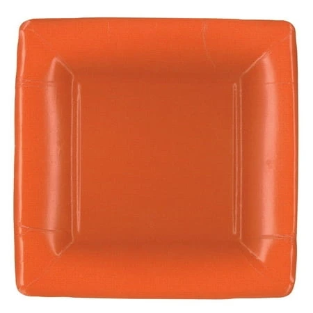 Square Paper Salad And Dessert Plates In Grosgrain Deep Orange - 20 Count