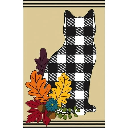 Fall Cat Silhouette Garden Applique Flag - Seasonal Outdoor Decor