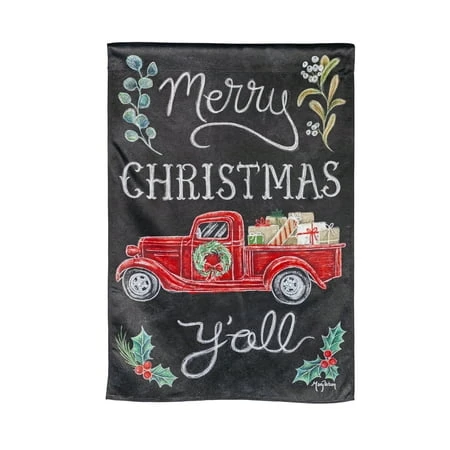 Merry Christmas Y'all Red Truck House Suede Flag - Festive Outdoor Decoration