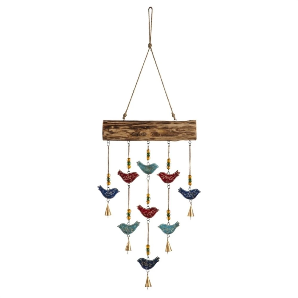 Wood And Metal Bird Garden Bell - Multi Wood Design For Outdoor Decor