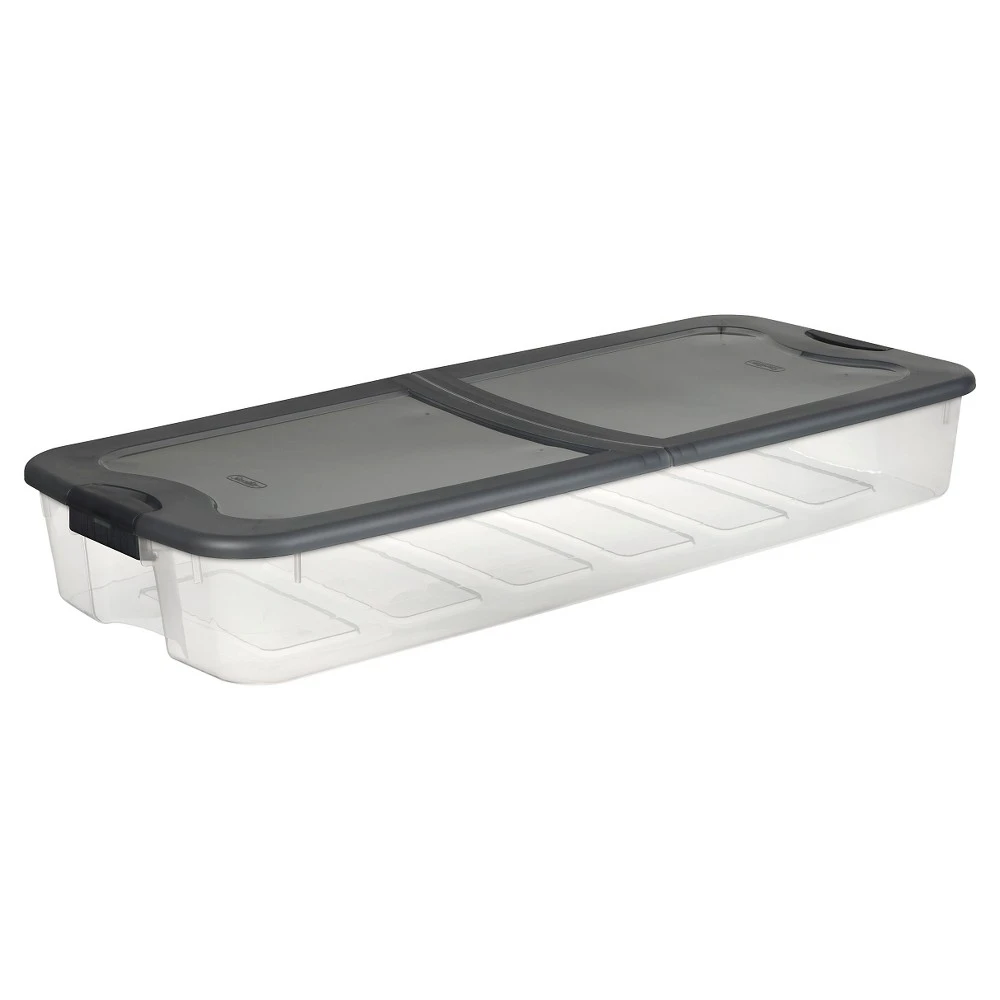 74 Quart Ultra Clear Under Bed Storage Box With Gray Lid And Latches