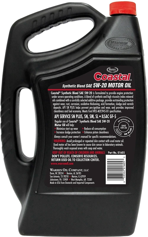 01605 Synthetic Blend Motor Oil, 5w-20, 5 Quart