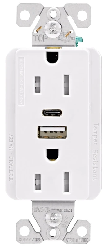 Usb Type A-c Duplex Wall Outlet 15 Amp White