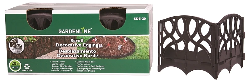 Sde-20 Decorative Lawn Edging, 20 Ft Length, 6 In Height, Black Color