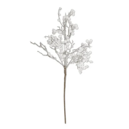 30 Inch White Flocked Berry Stem Decorative Floral Arrangement