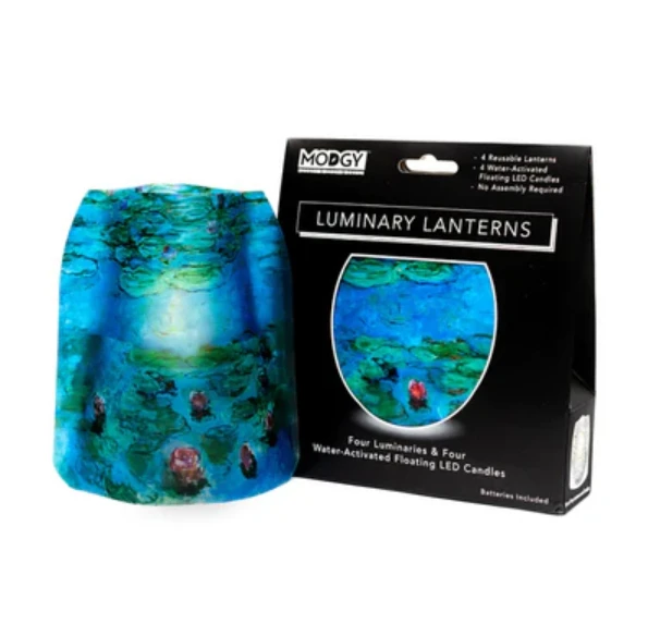 Monet Water Lilies Luminary Set With Floating Led Candles For Indoor/outdoor Use