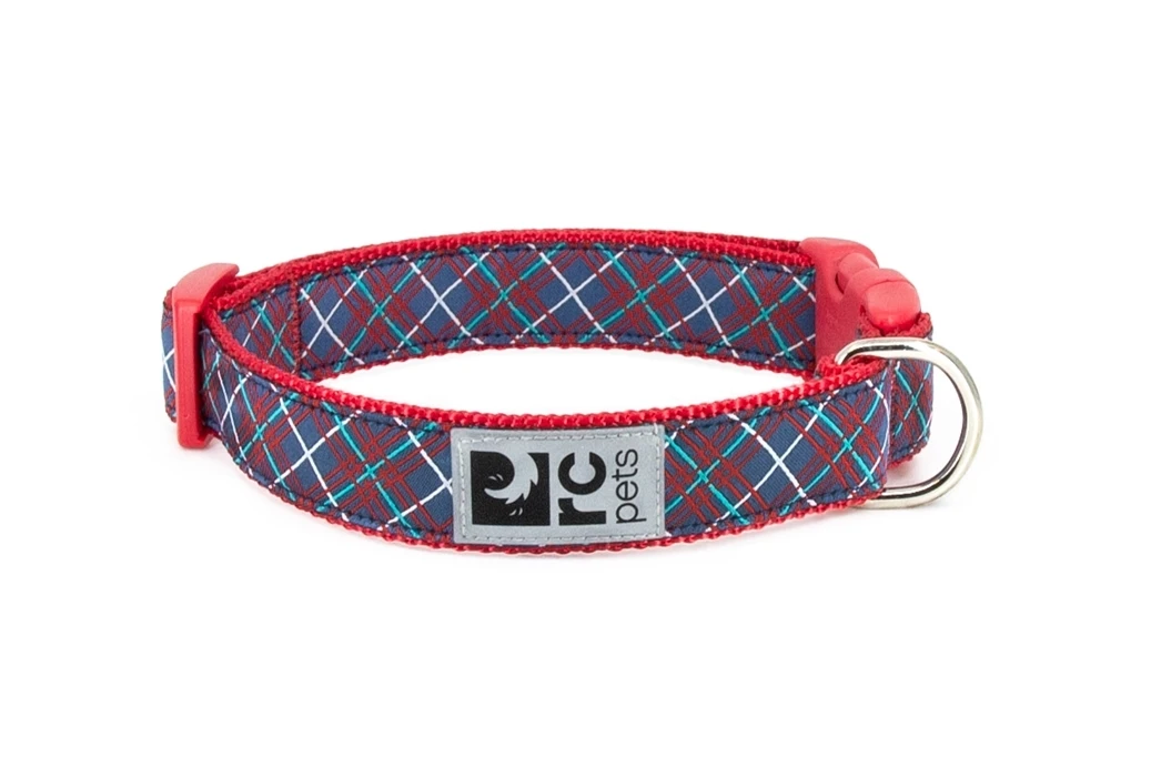 5/8 Inch Wide Adjustable Clip Collar X-small Navy Tartan