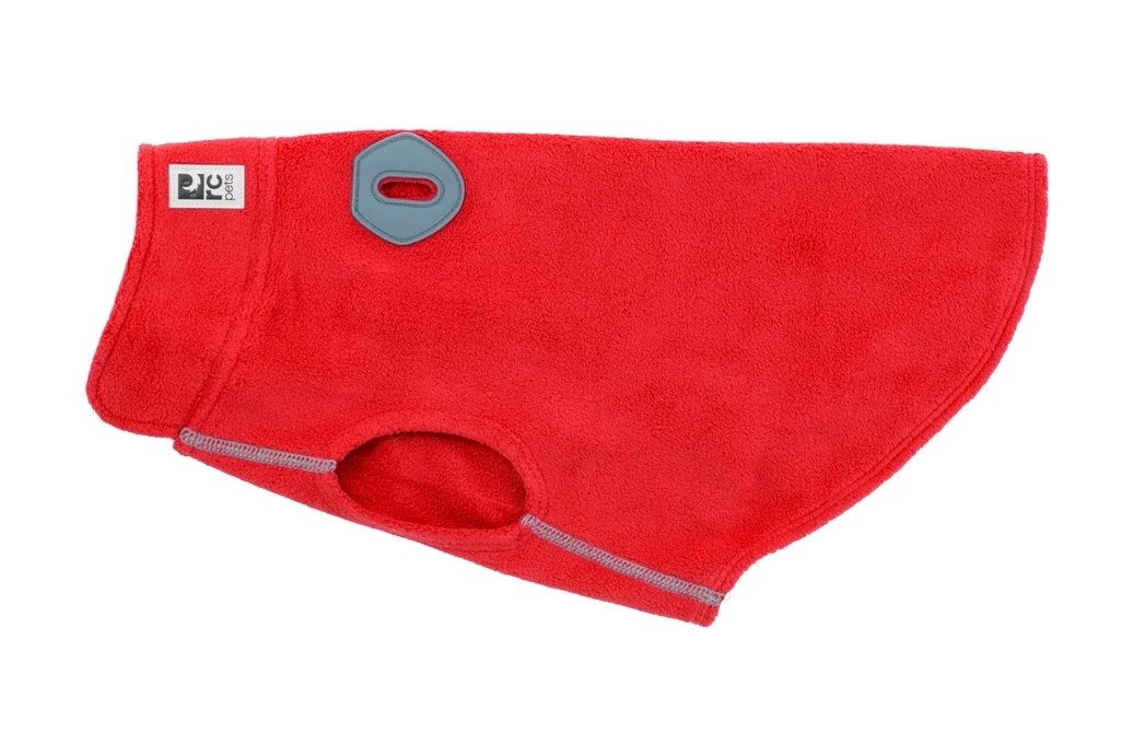 Baseline Fleece Dog Coat, Red & Gray, Size 16 - Lightweight & Stretchy