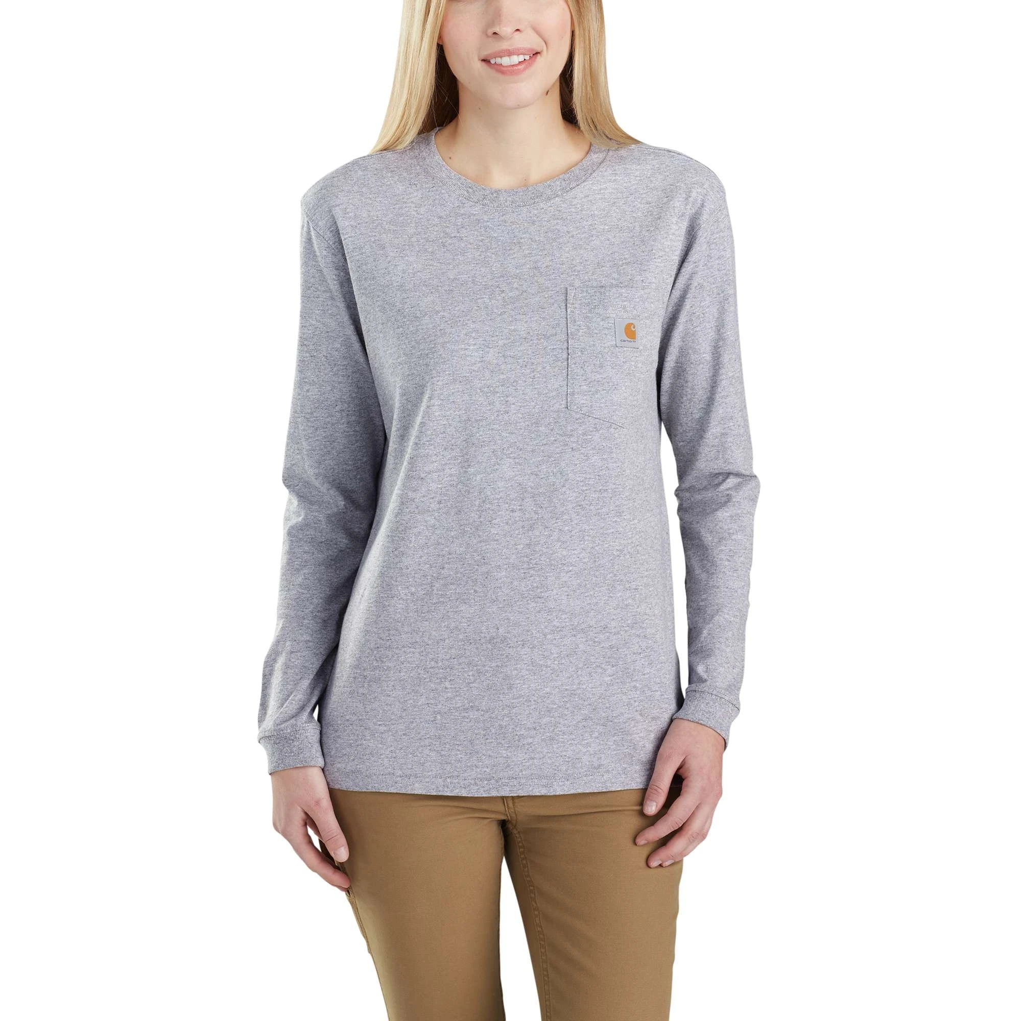 Women's Loose Fit Heavyweight Long-sleeve Pocket T-shirt In Heather Gray