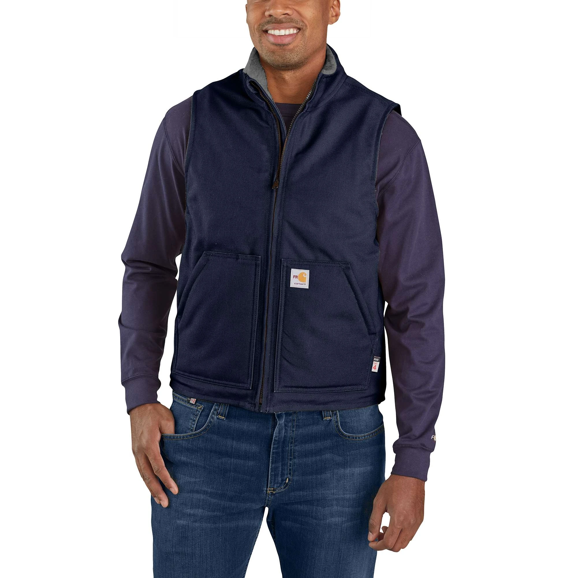 Flame-resistant Duck Sherpa Lined Vest For Men, 2xl, Dark Navy