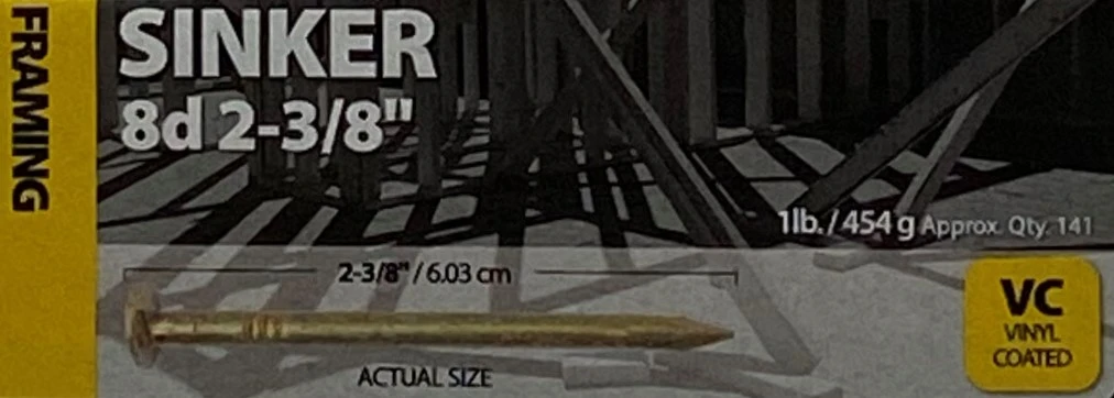 2-3/8" 8d Vinyl Coated Sinker Nails For Framing - 1 Pound