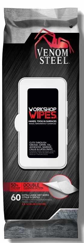 Venom Steel Venwp60 Citrus Workshop Wipe With Scrubbing Beads, 8 In L X 12 In W