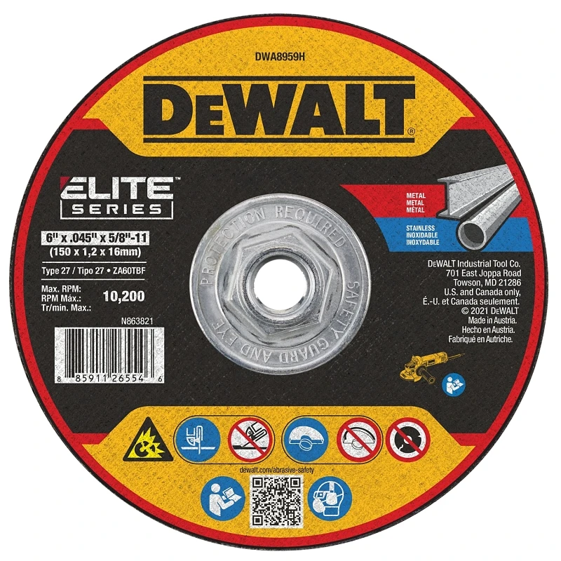 Elite Series 6 Inch Type 27 Cutting Wheel - 0.045 Inch Thickness, 5/8-11 Arbor
