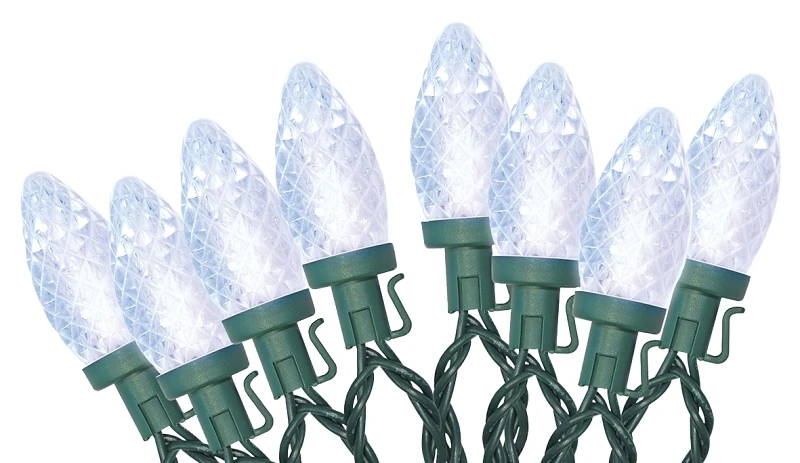 Santas Forest 24981 Led C9 Faceted Clear White Lights Spool 100 Count