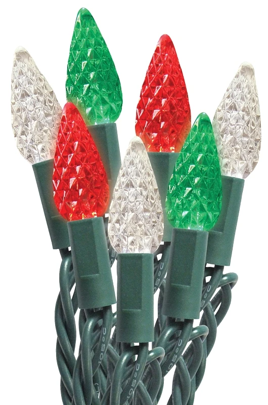 C6 Led String Lights, 50 Count, Red/green/white, Indoor/outdoor Use