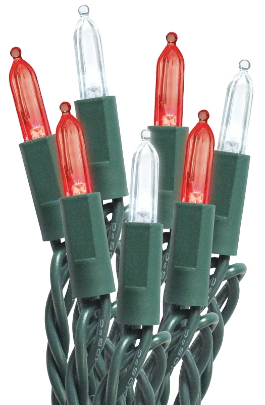 50 Count Candy Cane Mini String Lights, Led C6 Bulbs On Green Wire