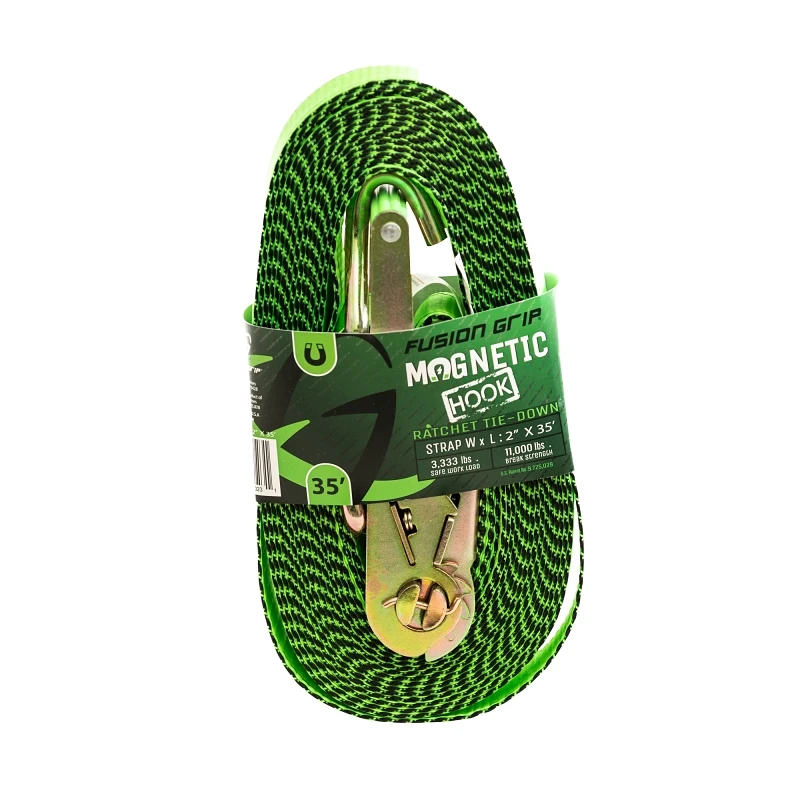 Fg235 Ratchet Strap With Magnetic Hook, 2 In W, 35 Ft L, 3333 Lb Load Limit