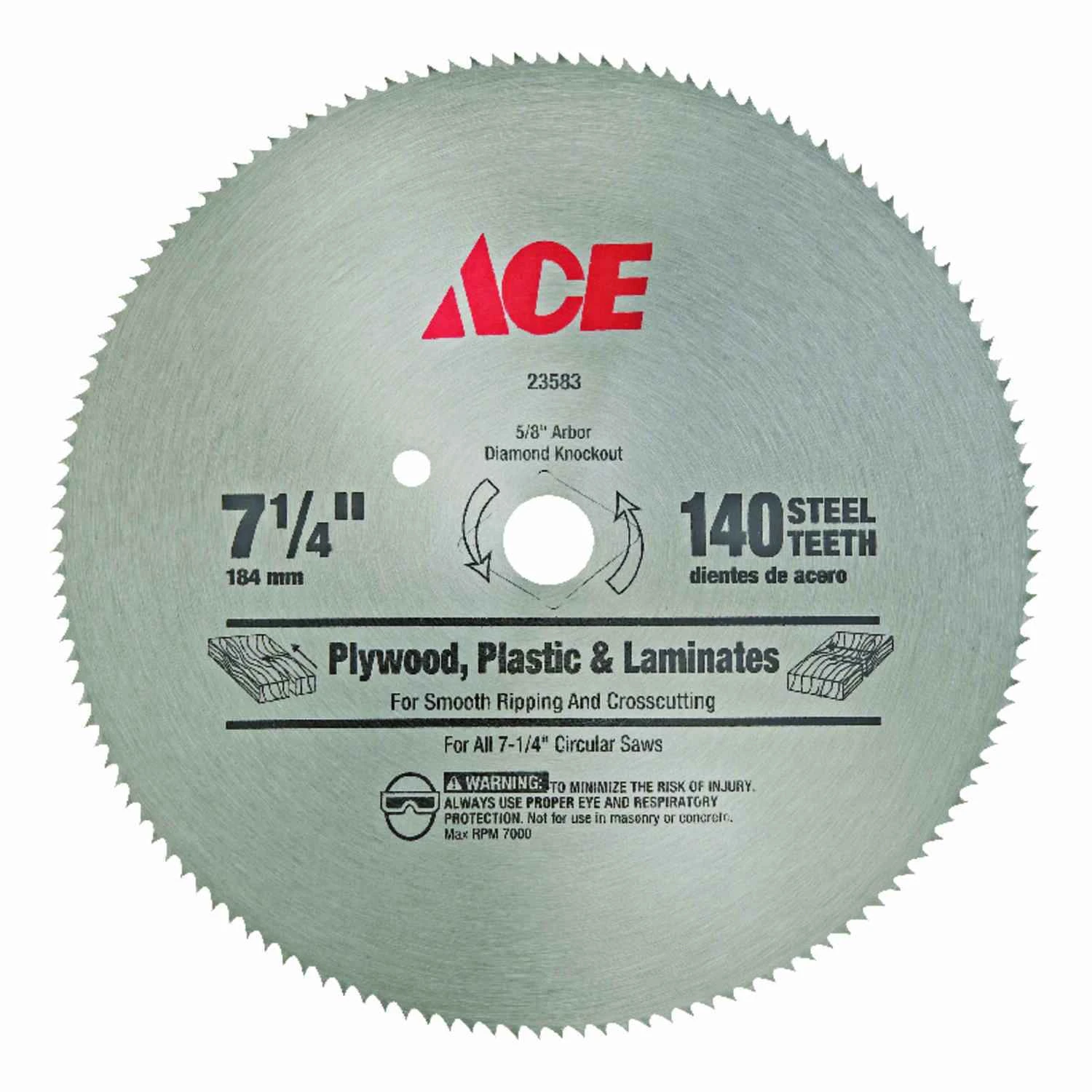 Ace 7-1/4 in. Dia. x 5/8 in. Steel Circular Saw Blade 140 teeth 1 pk